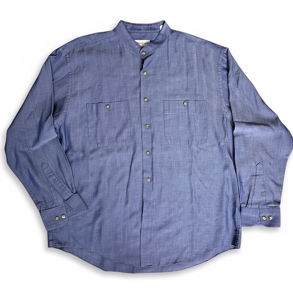 YSL Yves Saint Laurent Men’ Blue Mandarin Collar Luxury Shirt 16.5 34-35 L